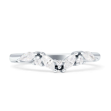 Contour Curved Wedding Band Marquise Cubic Zirconia 925 Sterling Silver Wholesale